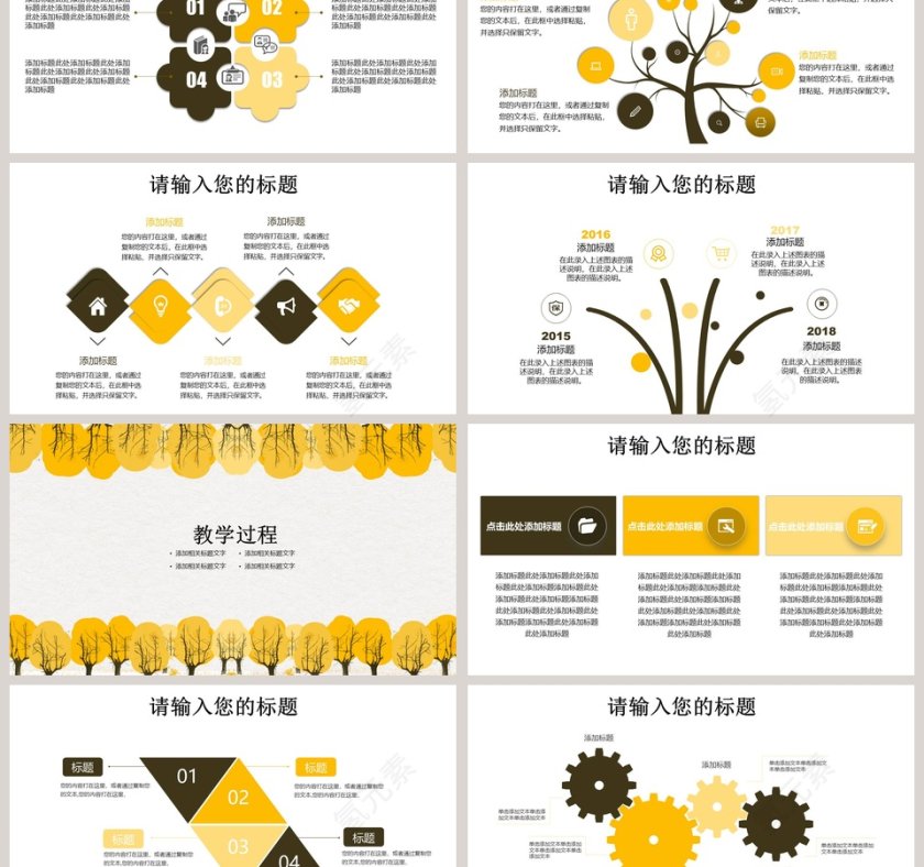黄色卡通小清新教学设计课件PPT模板第3张