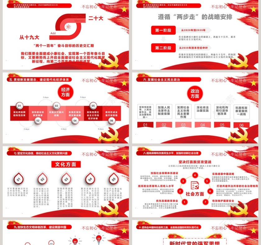 红色十九大党建工作总结ppt模板第5张
