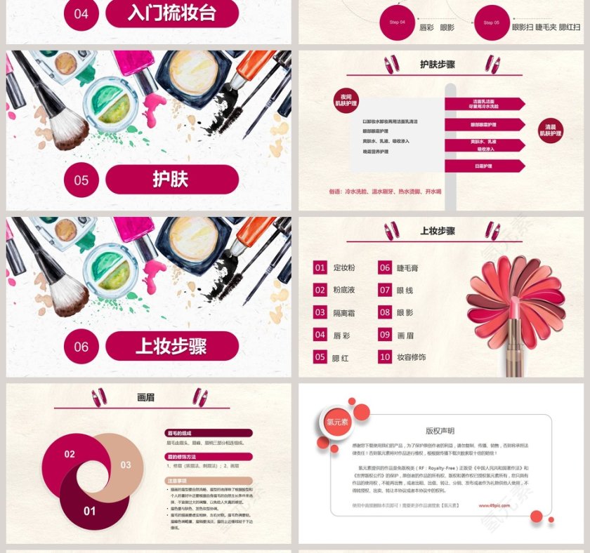 红色简约大气卡通化妆培训PPT第4张