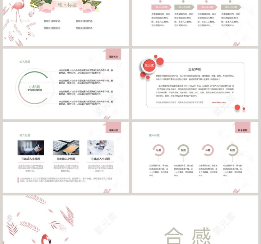 清新简约珊瑚绿植工作总结PPT第6张