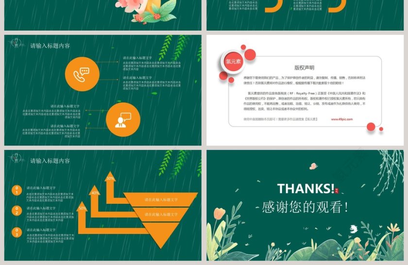 绿色二十四节气手绘谷雨节气通用PPT模板第4张