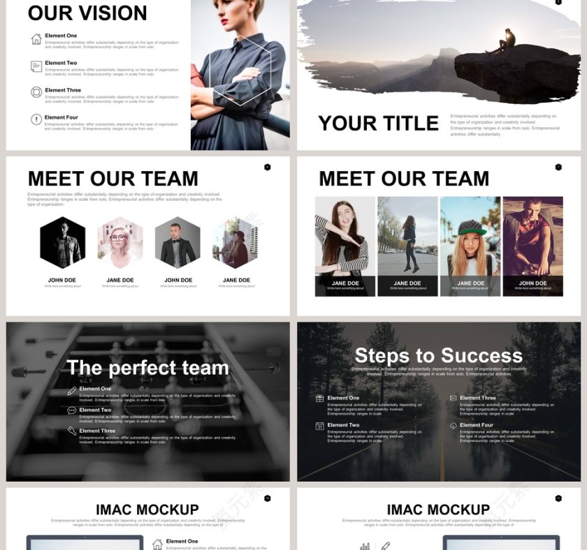  欧美极简PPT创意欧美杂志风创业书PPT模板  第2张