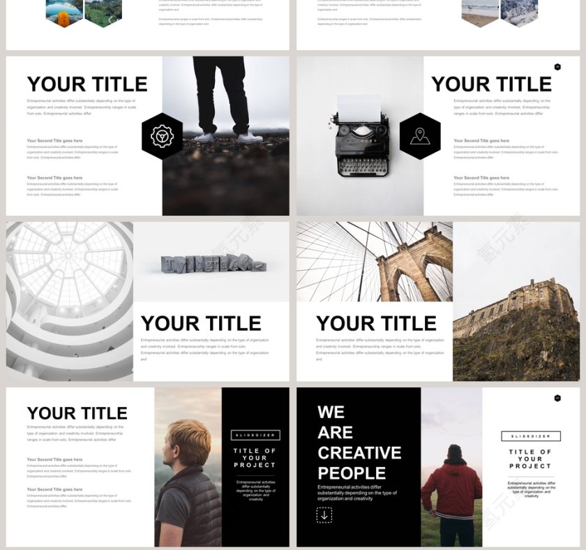  欧美极简PPT创意欧美杂志风创业书PPT模板  第7张