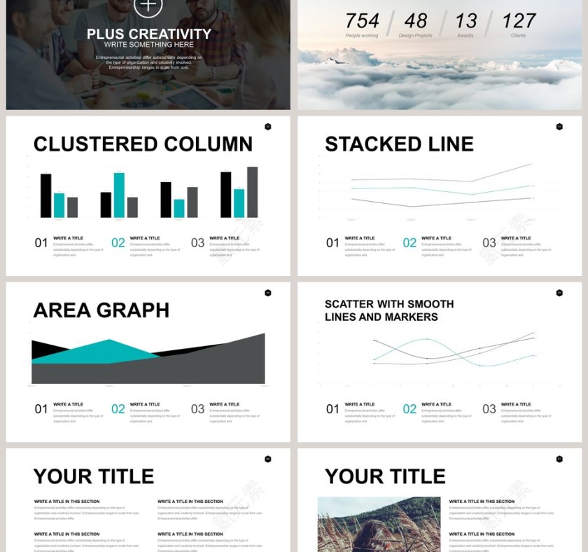  欧美极简PPT创意欧美杂志风创业书PPT模板  第9张