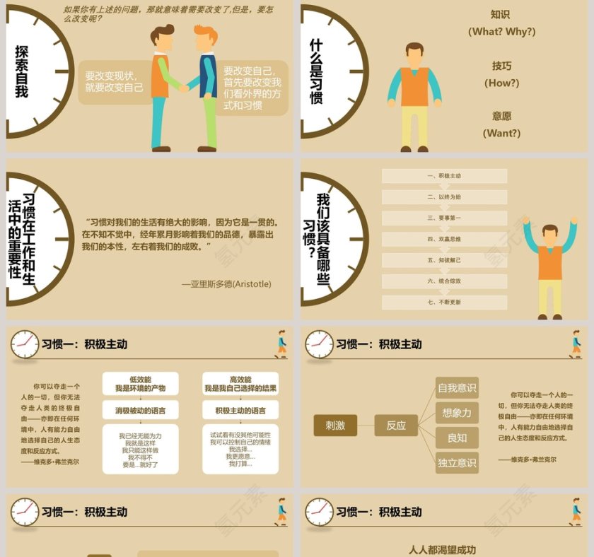 闹钟背景高效能人士的七种习惯ppt模板第2张