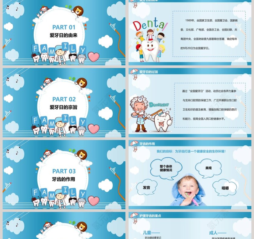 蓝色简约全国爱牙日PPT第2张