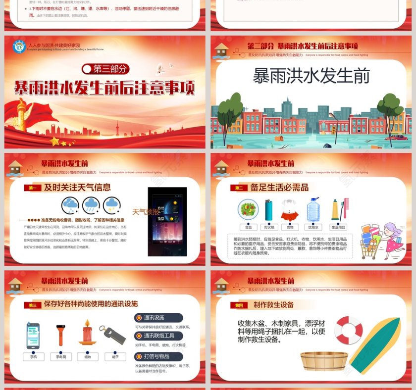 汛期洪灾自救知识政府部门夏季汛期降雨抗洪救灾培训模板第4张