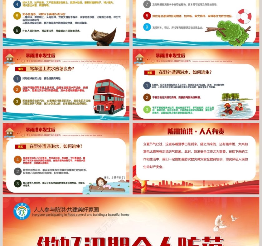 汛期洪灾自救知识政府部门夏季汛期降雨抗洪救灾培训模板第6张