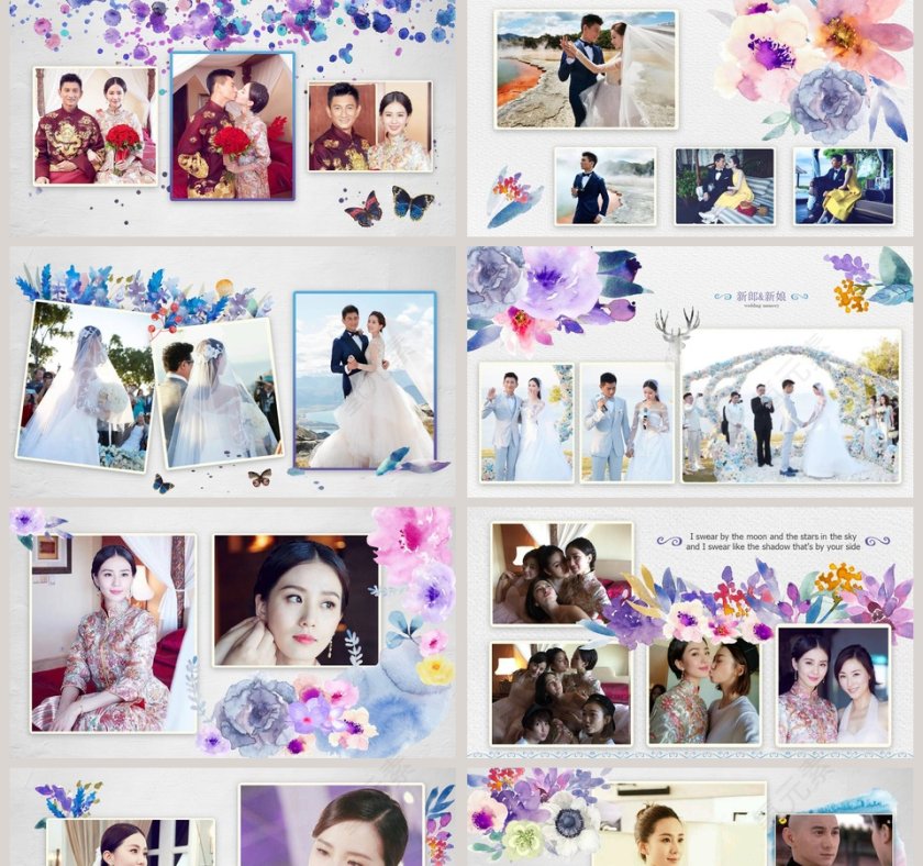 小清新简约风格浪漫婚礼PPT模板第2张