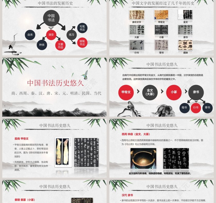 水墨中国书法基本常识介绍主题课件PPT模板第2张