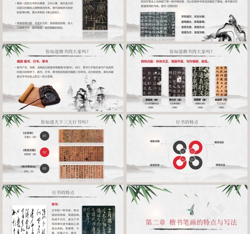 水墨中国书法基本常识介绍主题课件PPT模板第3张