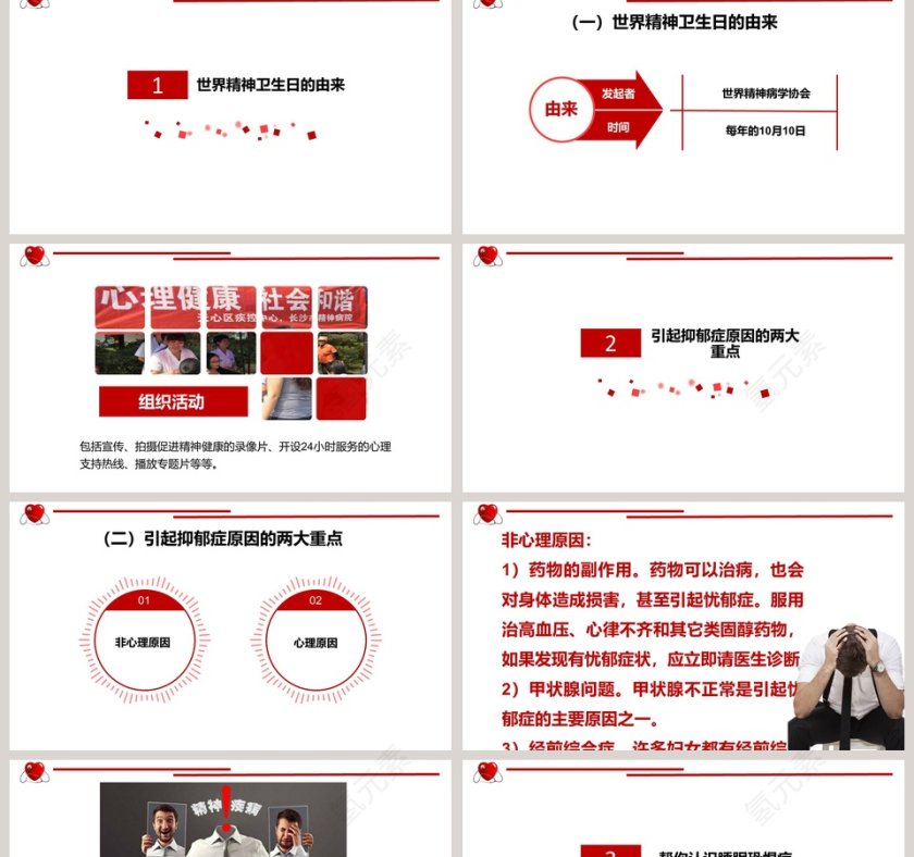 红色大气精神卫生日宣传PPT模板第2张