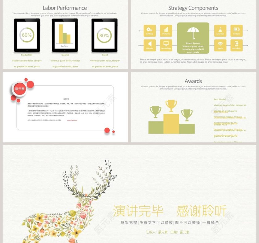 小清新文艺花卉PPT模板教师说课课件PPT第5张