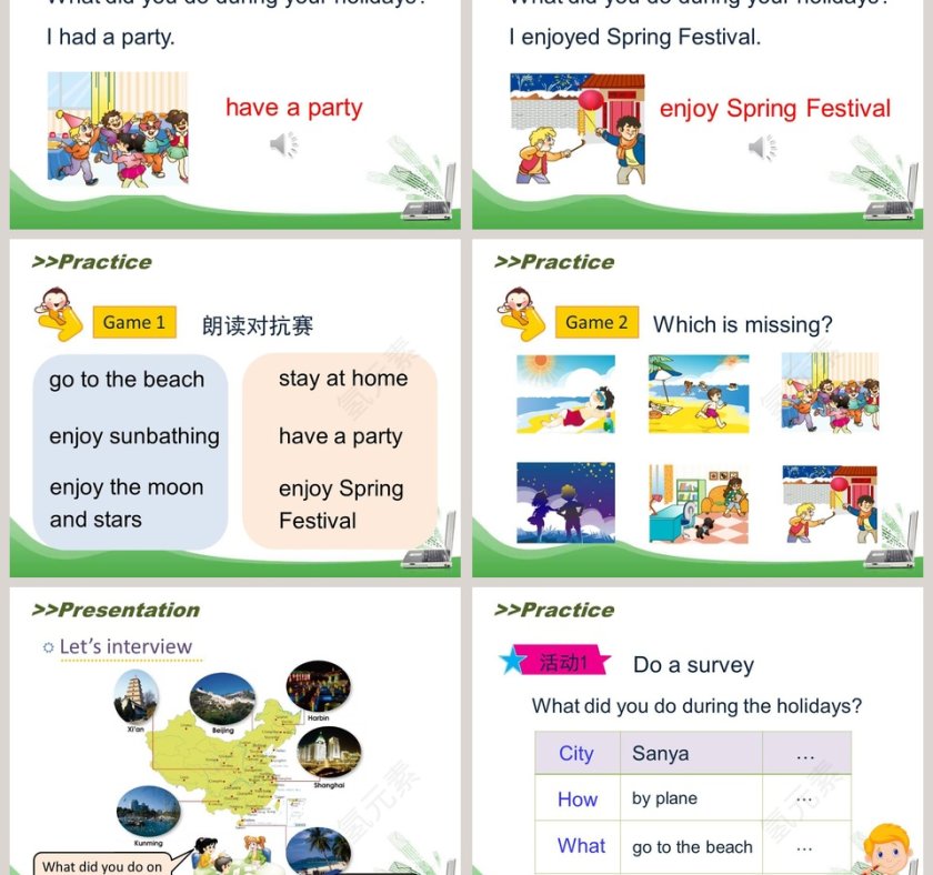 人教精通版六年级下册-Unit1 I went to Sanya for my holidays教学ppt课件第3张