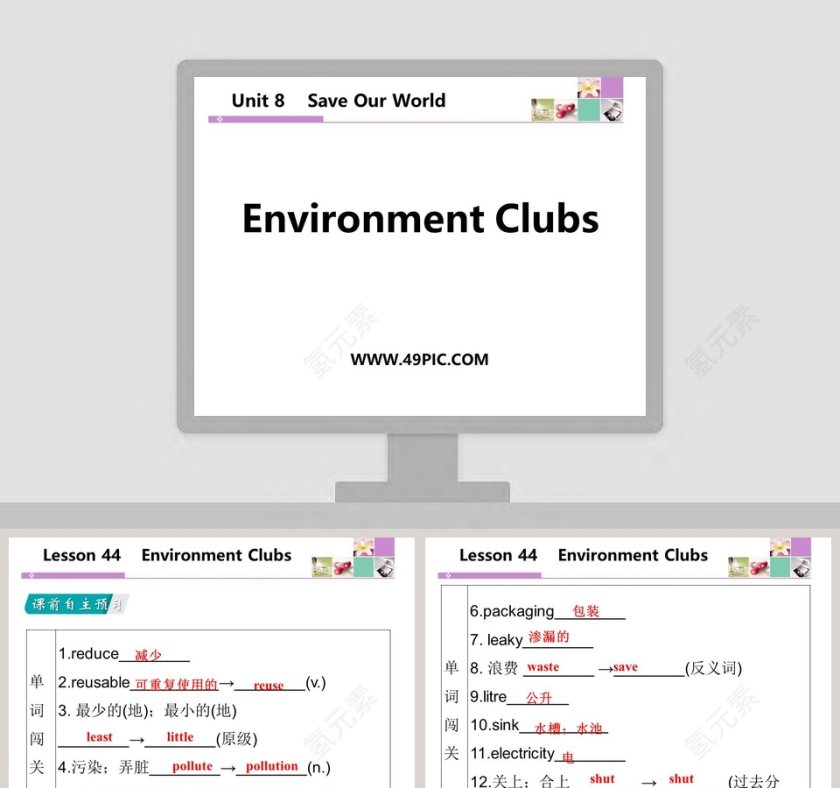Environment ClubsUnit 8 PPT模板大全：激发环保意识的演示模板第1张