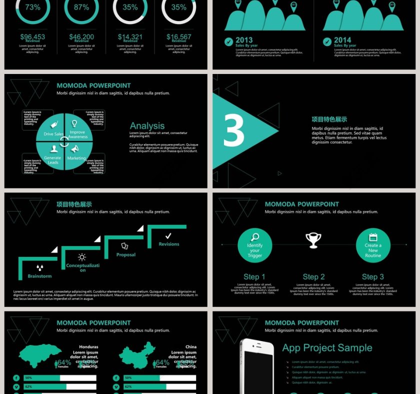 大气三角形商业计划书PPT模板第3张