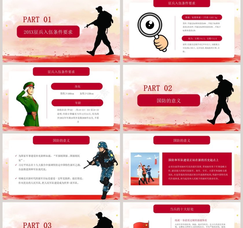 中国风热血青春志在军营廉政党课PPT模板第2张