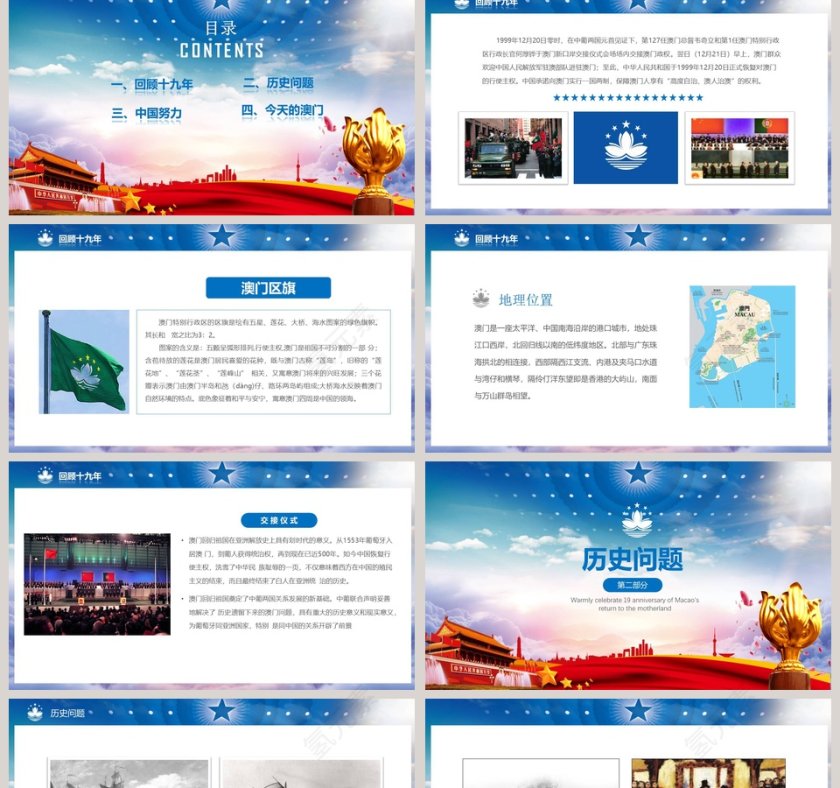 商务风热烈庆祝澳门回归十九周年纪念日PPT模板第2张