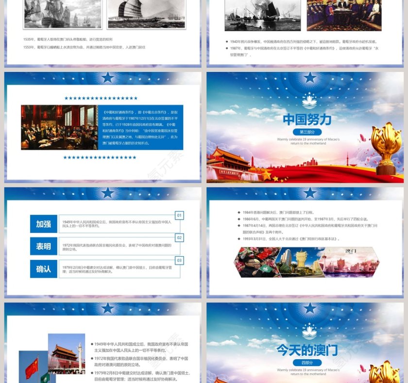 商务风热烈庆祝澳门回归十九周年纪念日PPT模板第3张