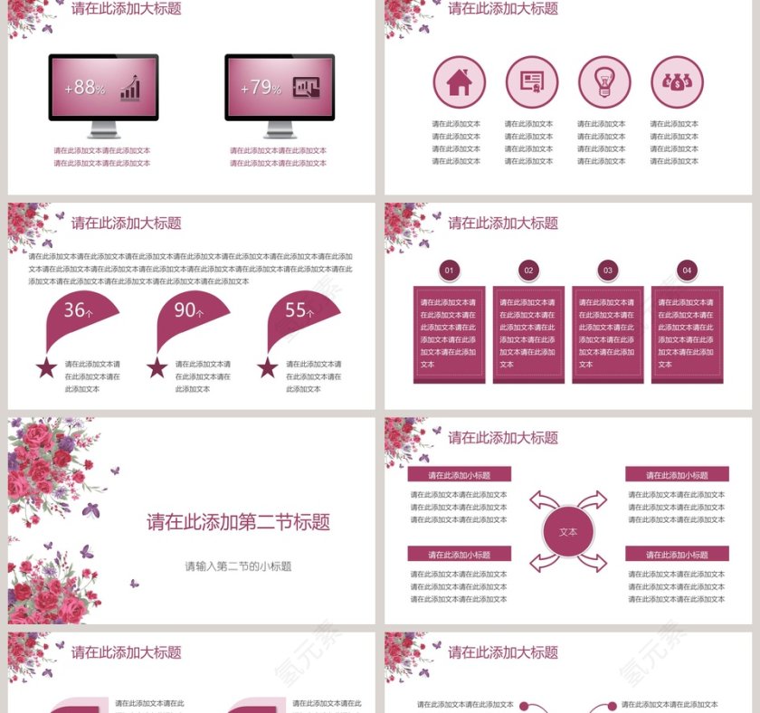 唯美小清新花卉蝴蝶工作总结PPT模板第2张