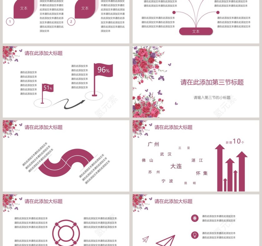 唯美小清新花卉蝴蝶工作总结PPT模板第3张