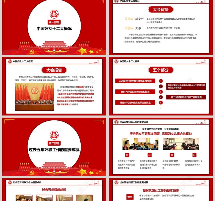 红色大气妇女十二大会议PPT第2张