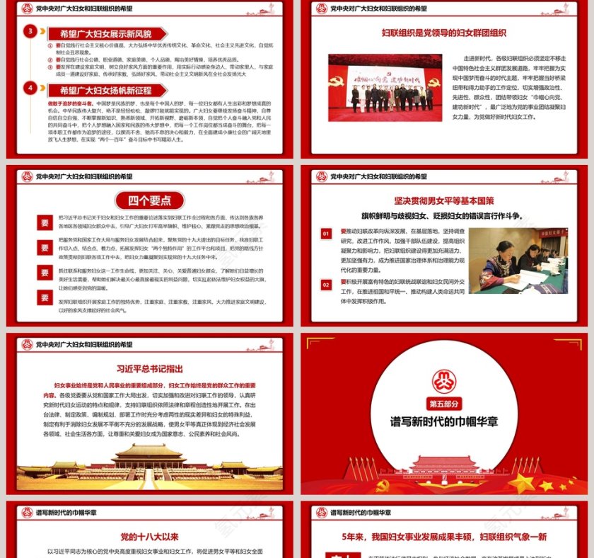 红色大气妇女十二大会议PPT第5张