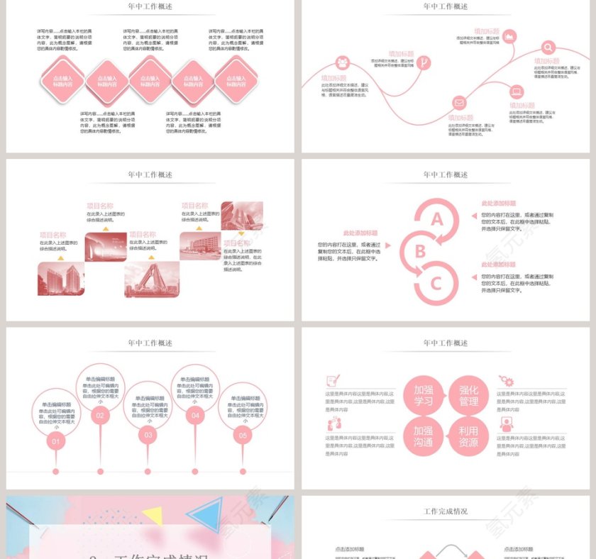 粉色简约清新年中工作总结PPT第2张