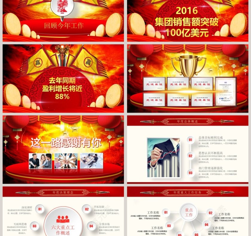 红色大气中国风新年年会PPT第3张