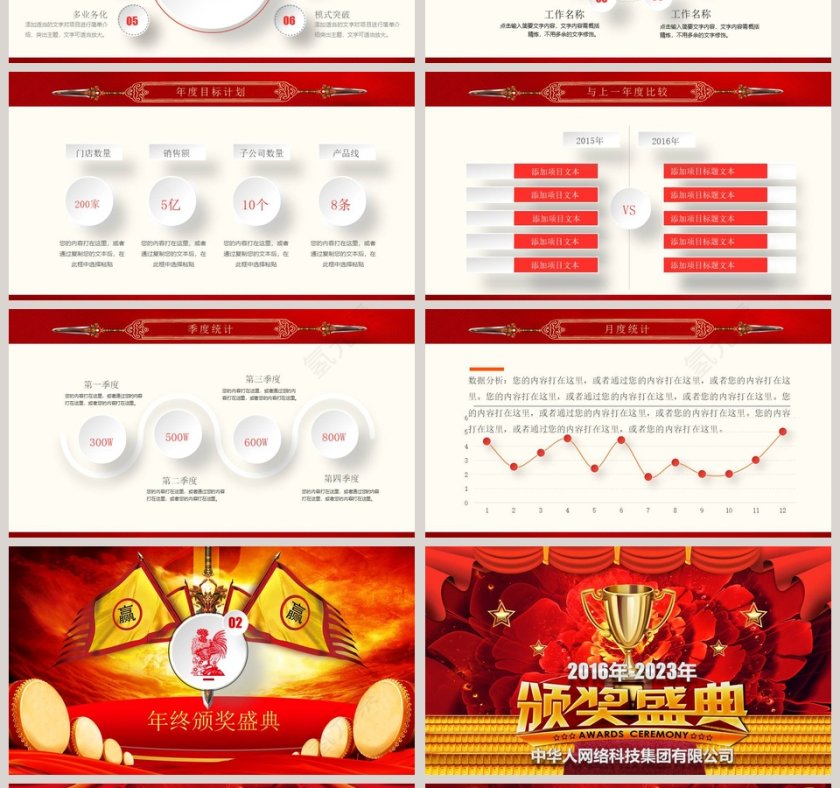 红色大气中国风新年年会PPT第4张