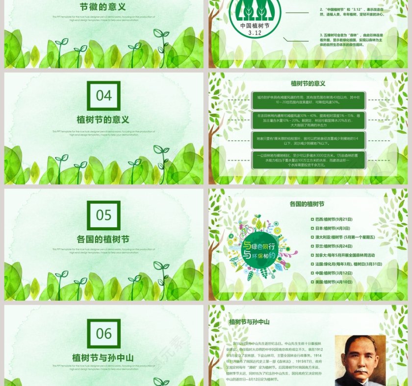 绿色清新植树节ppt节日模板第3张