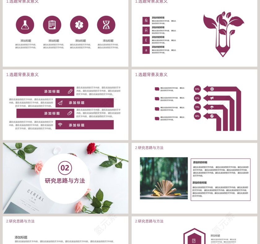 小清新花卉毕业答辩ppt第2张