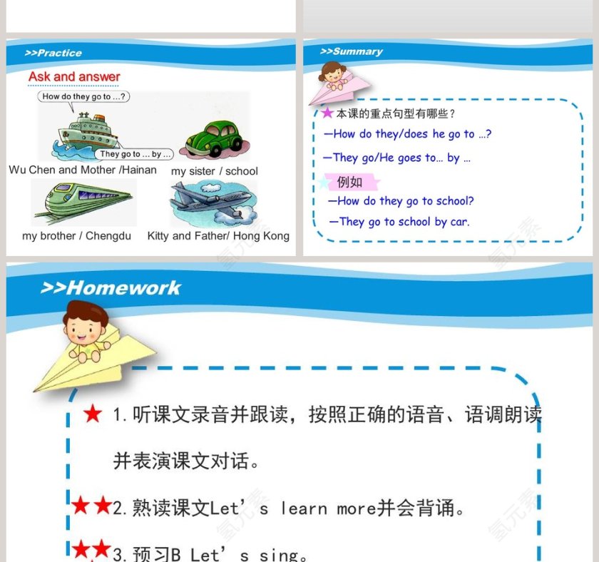 Unit3 How do you come to school 英文教学 PPT 模板第4张