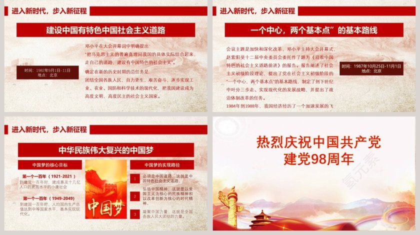 简约光辉的历程建党98周年党史党课PPT模板第5张