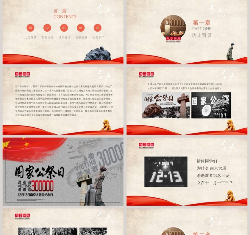 勿忘国耻南京大屠杀纪念日党课国家公祭日主题班会PPT模板第2张