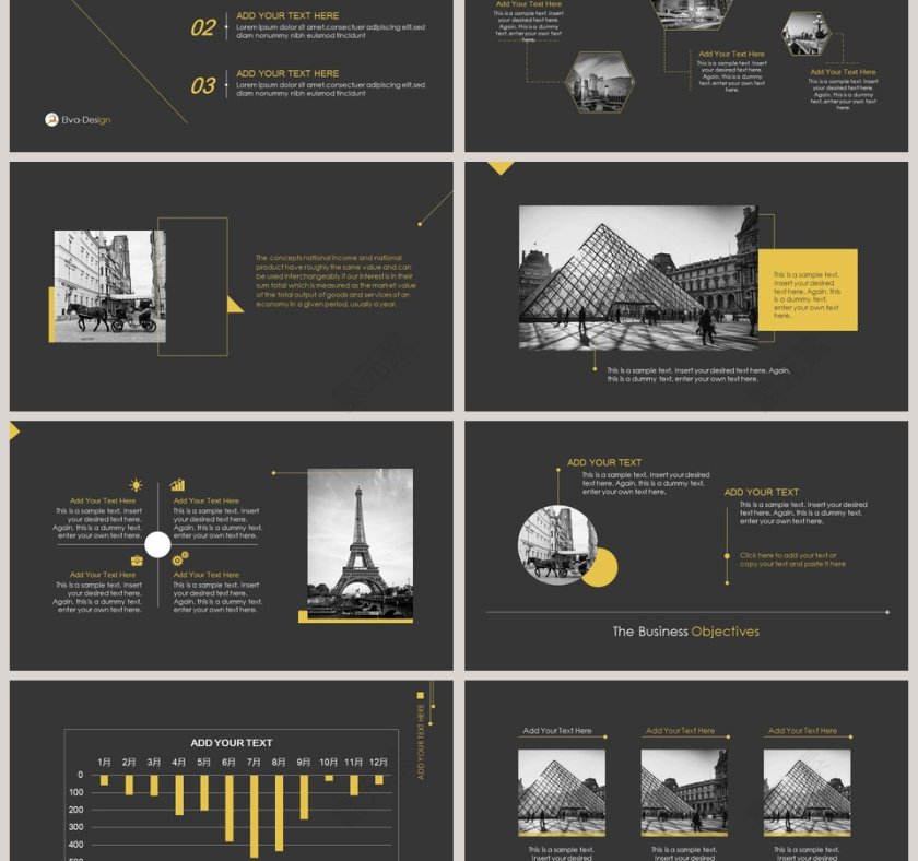 高端黄黑商务房地产建筑PPT模板第3张