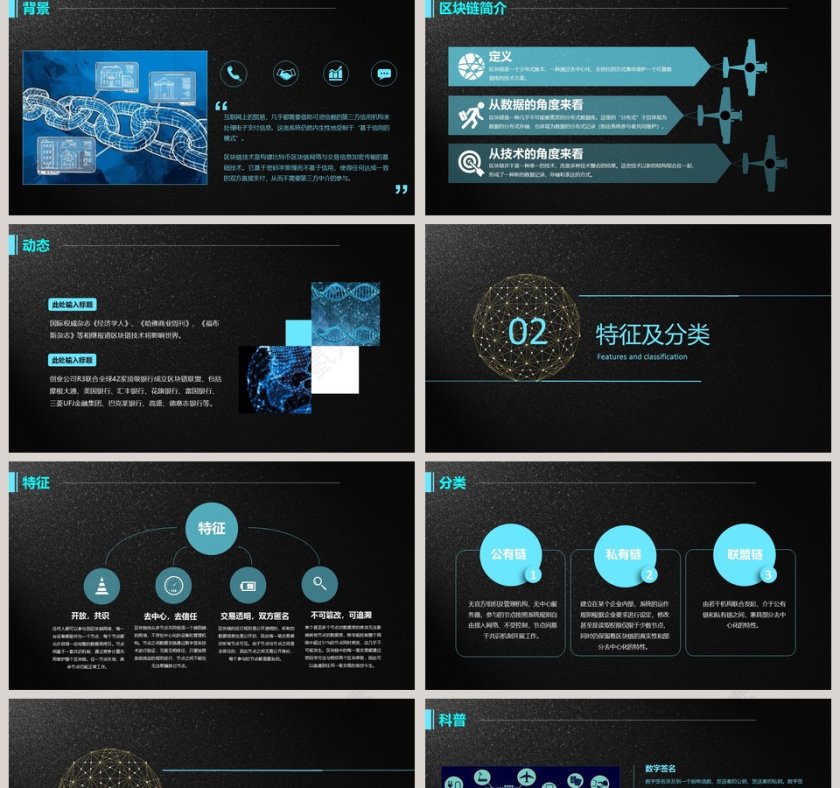 黑色质感科技风区块链介绍ppt第2张