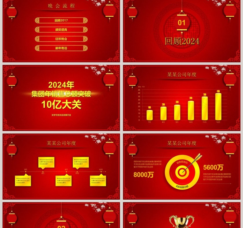 红色简约大气年度盛典颁奖晚会PPT第2张