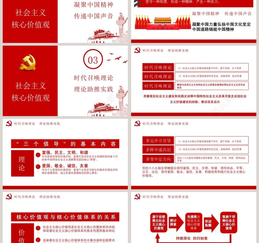 中国风社会主义核心价值观PPT模板 第3张