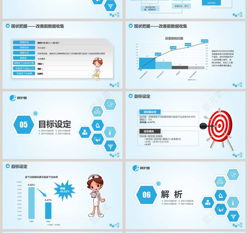 简约清爽蓝色品管圈品管圈护理PPT第4张