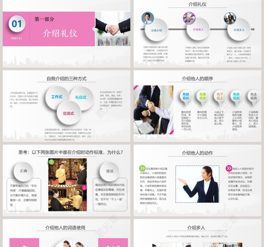 粉色简约商务礼仪培训ppt模板第2张