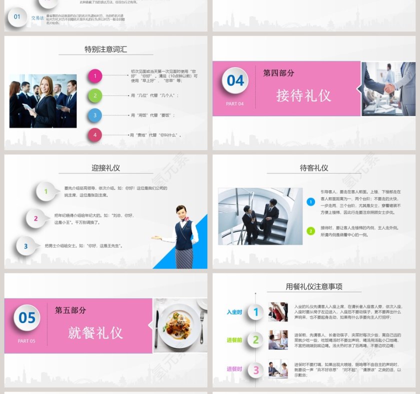 粉色简约商务礼仪培训ppt模板第4张