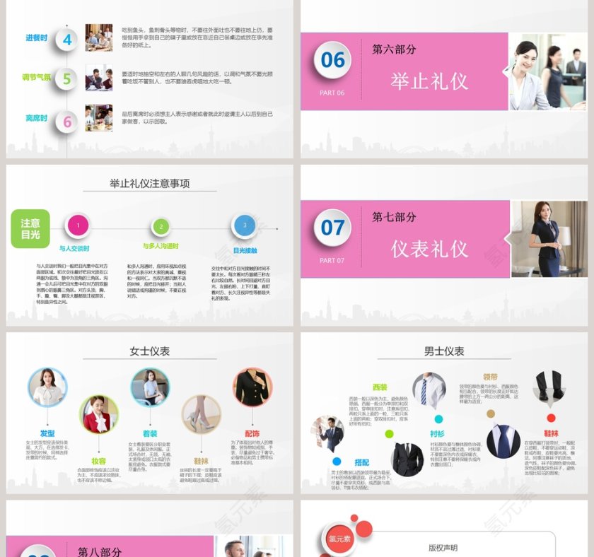 粉色简约商务礼仪培训ppt模板第5张