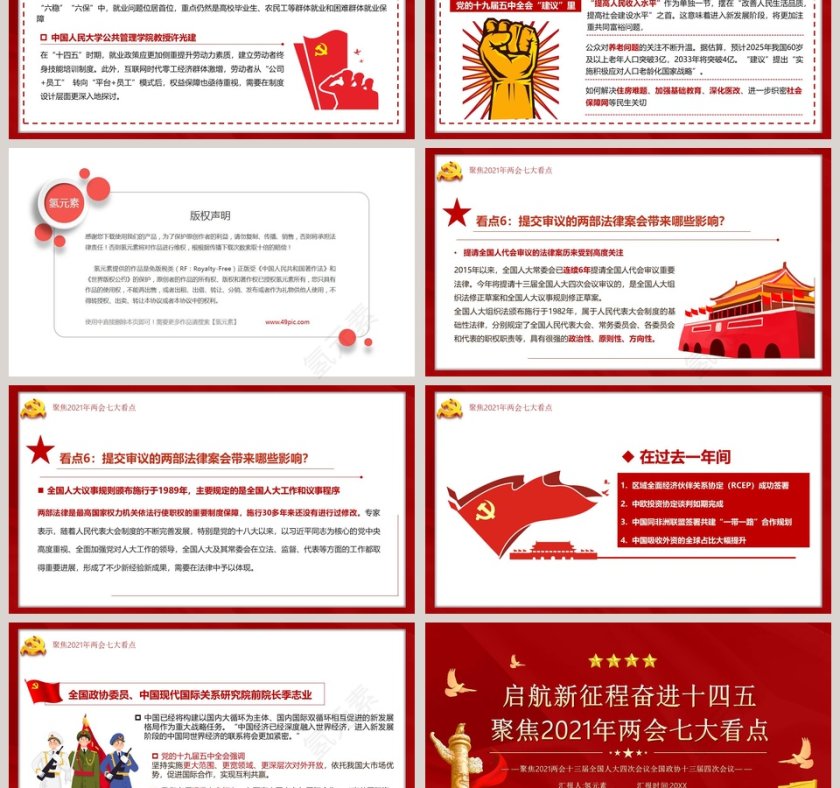 启航新征程奋进十四五聚焦2021年两会七大看点专题党课PPT模板第3张