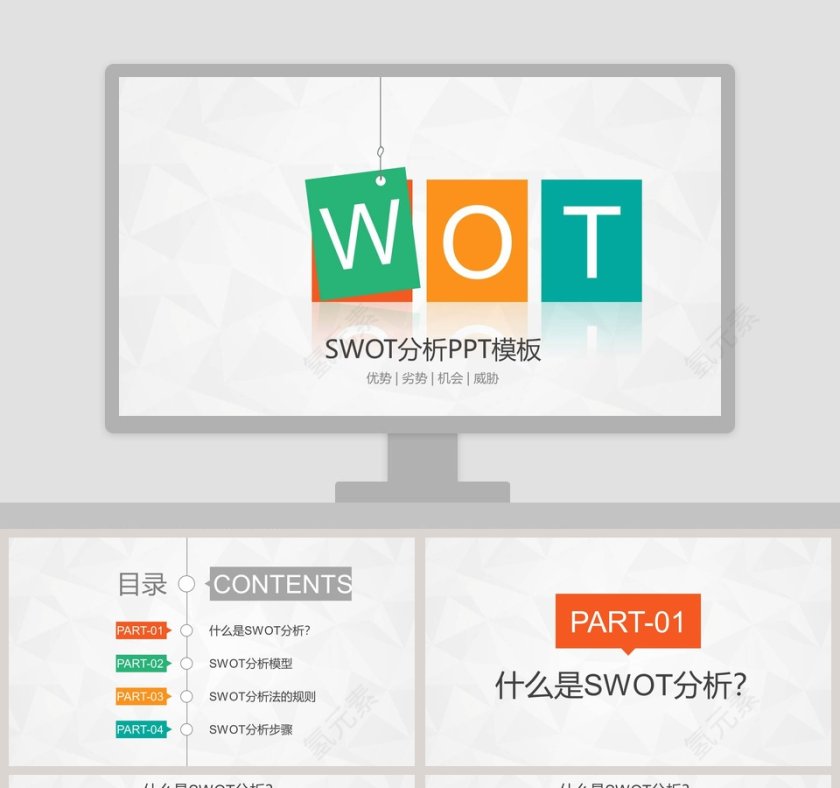 彩色简洁实用SWOT分析报告PPT模板第1张