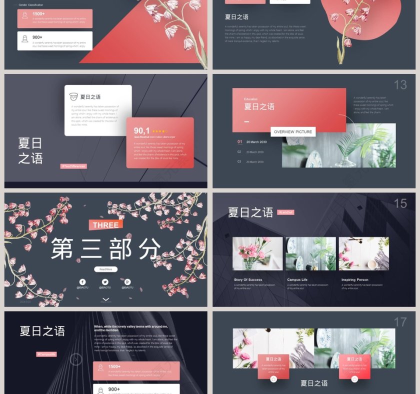 夏日之语总结汇报通用PPT模板第3张