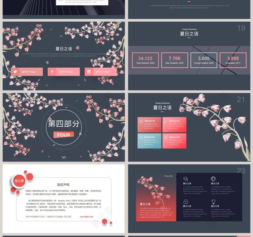 夏日之语总结汇报通用PPT模板第4张