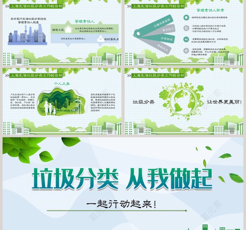 绿色环保小清新创意垃圾分类PPT模板第5张