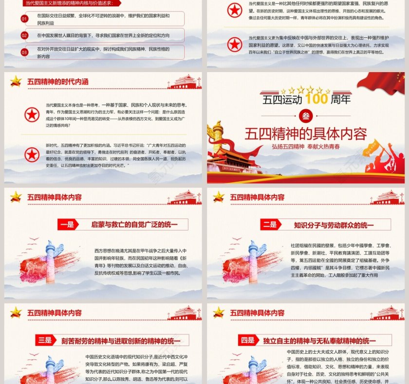 纪念五四运动100周年红色党政党建党课PPT模板第3张