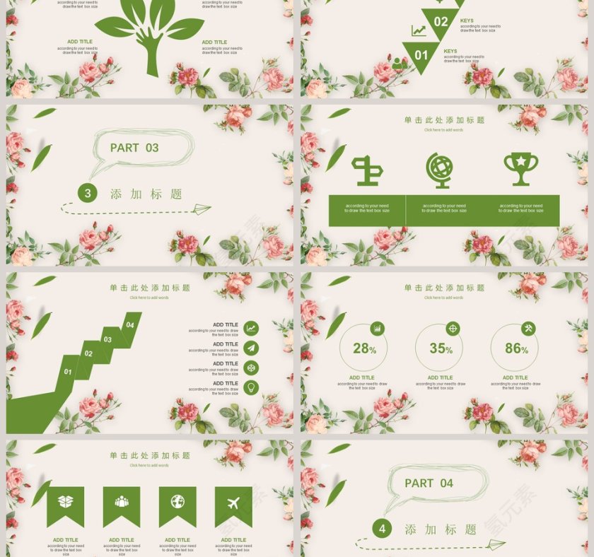 清新花朵年终总结模版第3张